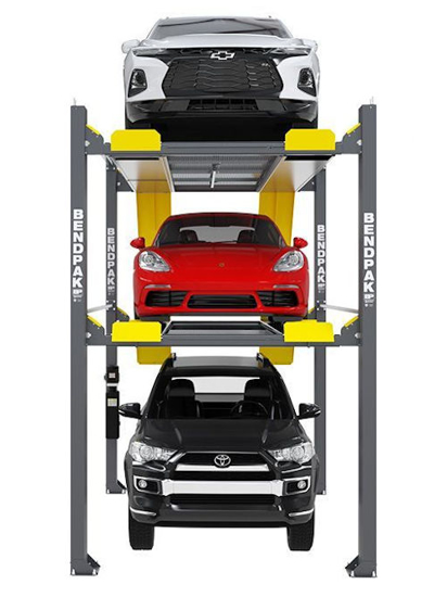 Picture of BendPak HD-973PX Tri-Level Parking Lift Extended, High Lift 9,000-lb. and 7,000 lb. Capacity