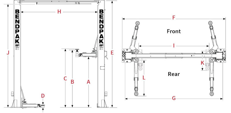 BendPak 2 Post Lift Diagram 10AP-168