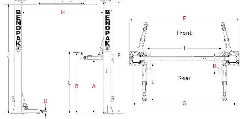 12APX BendPak 2 Post Lift Diagram