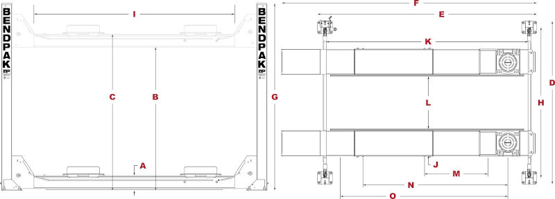 BendPak HDS 14SLX Alignment Lift Diagram Specs