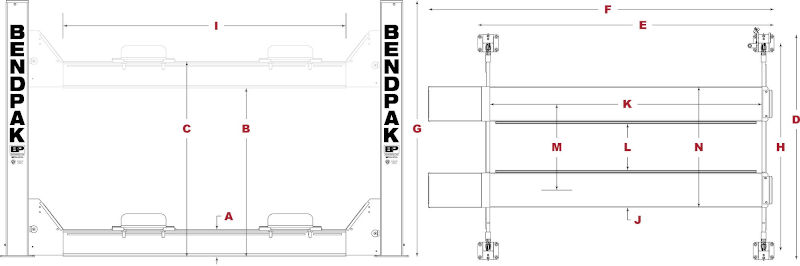 HDS-40 40K Capacity 4 Post Lift Diagram BendPak