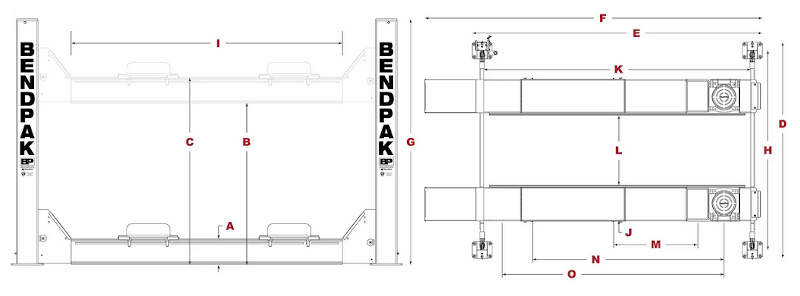 BendPak HDS 18EA 4 Post Lift Diagram